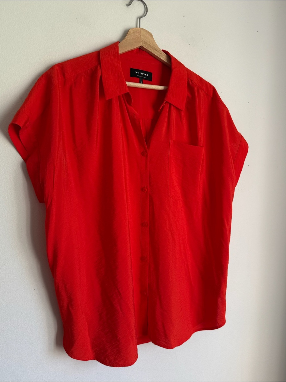 Whistles Lea Short Sleeve Red Orange Blouse Shirt - Picture 5 of 9